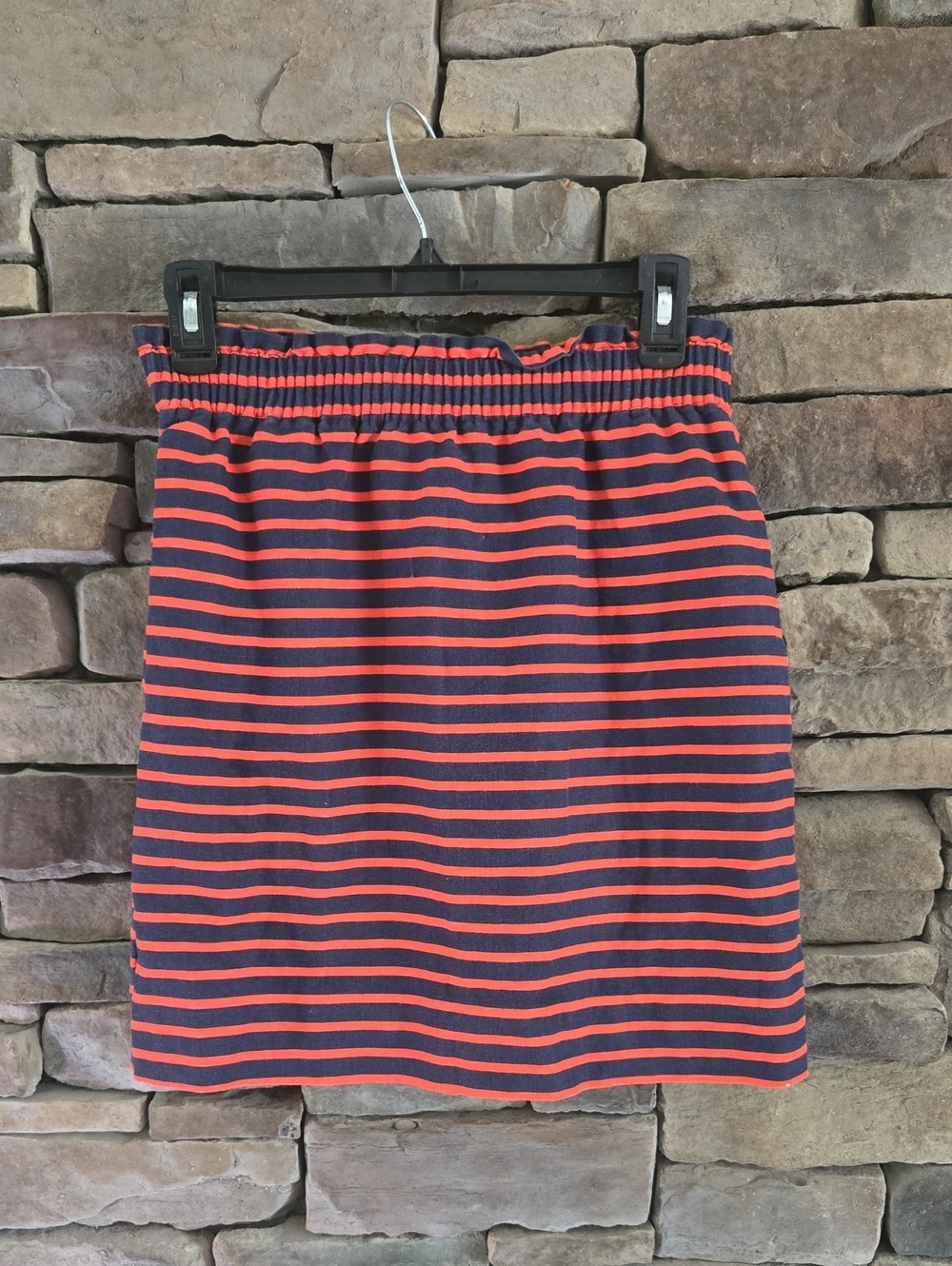 J. Crew Navy & Coral Striped Mini Skirt